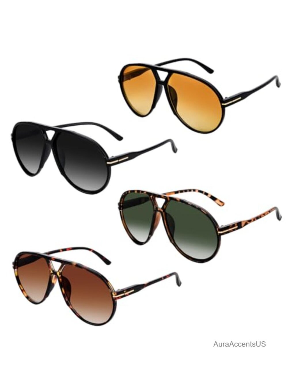 Oversized Retro Aviator Sunglasses Set UV400 Full Frame Tangle Free